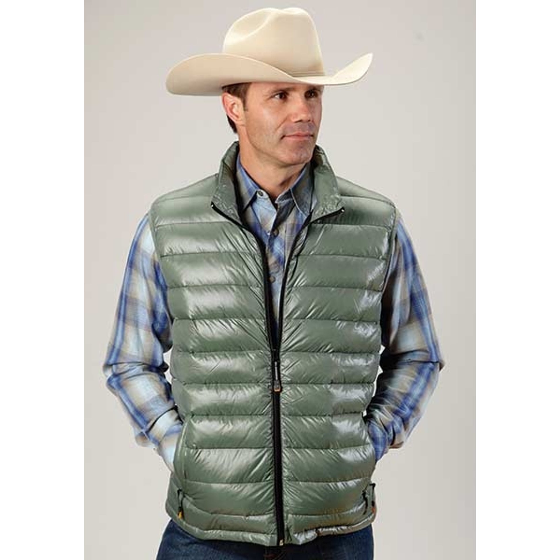 Roper Mens Lighweight Parachute Quilted Vest - Green
