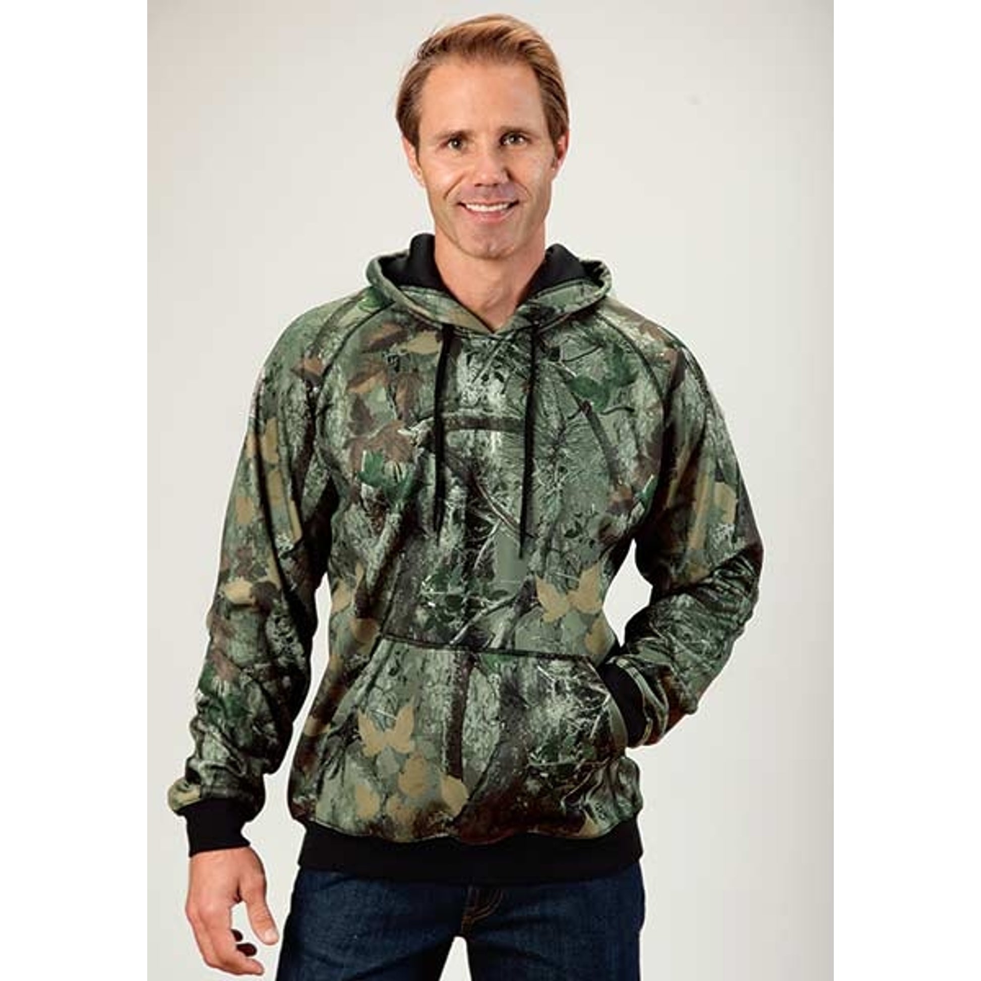 Roper Mens Printed Camo Bonded Fleece Hoodie - Black