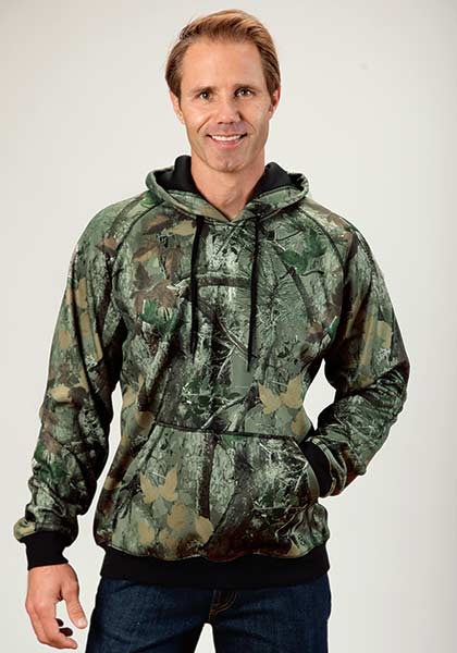 Roper Mens Printed Camo Bonded Fleece Hoodie - Black