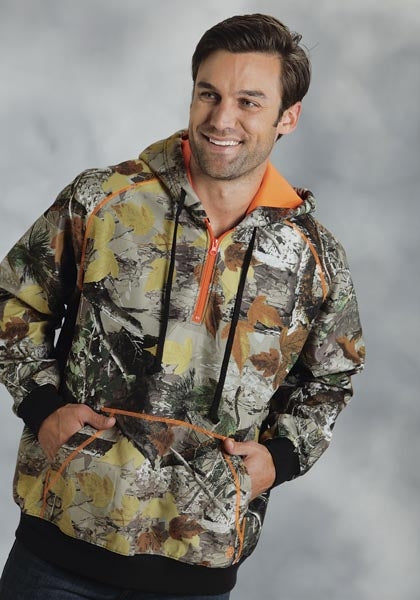 Roper Mens Printed Camo Bonded Fleece Hoodie - Brown