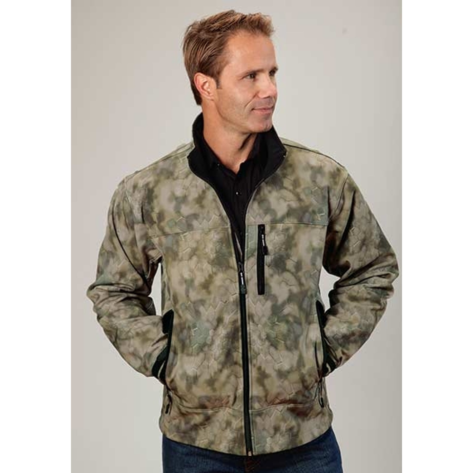 Roper Mens Technical Fleece Lined Blurry Print Softshell Jacket