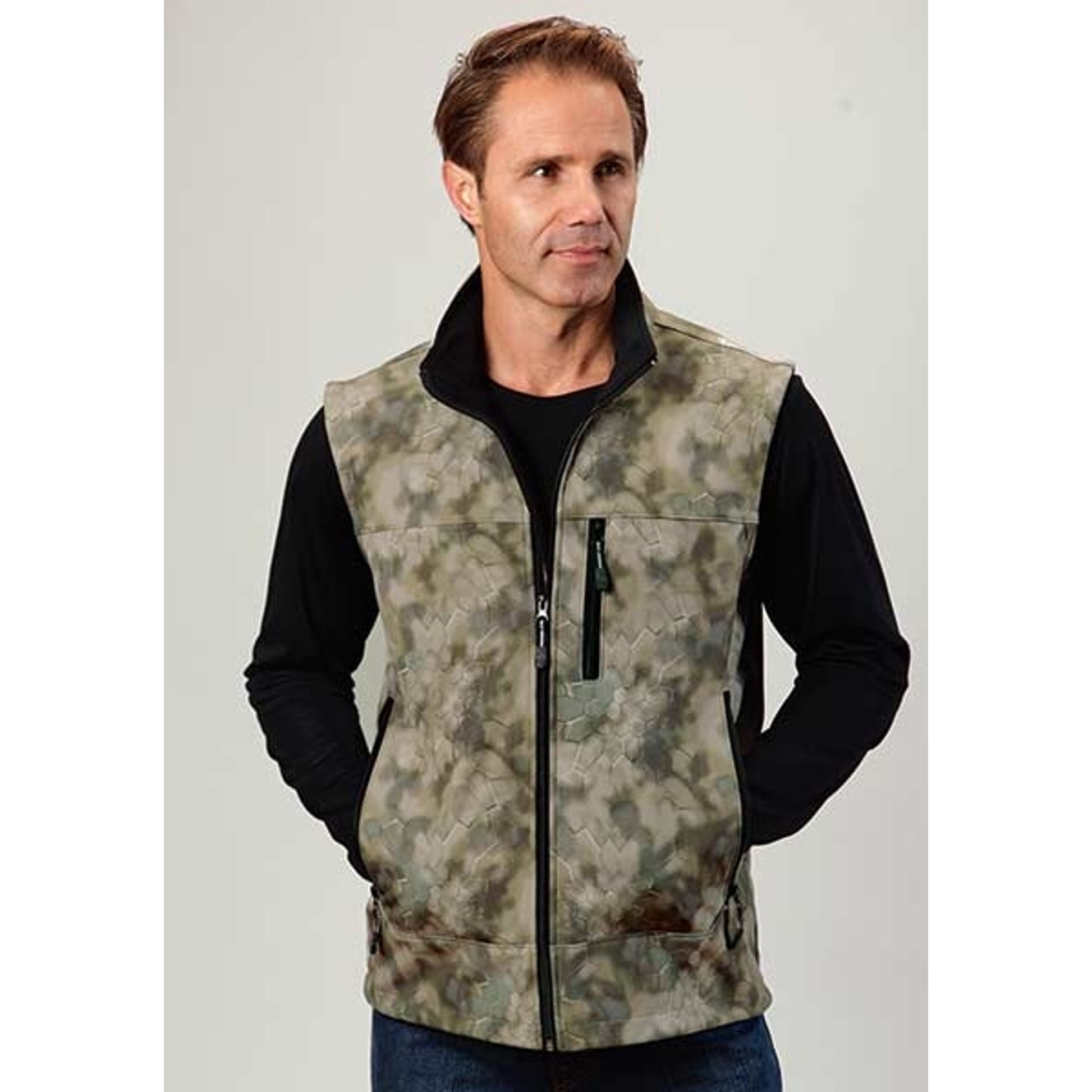 Roper Mens Technical Fleece Lined Blurry Print Softshell Vest