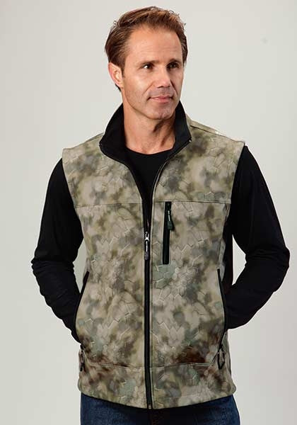 Roper Mens Technical Fleece Lined Blurry Print Softshell Vest