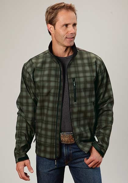 Roper Mens Technical Fleece Lined Plaid Softshell Jacket