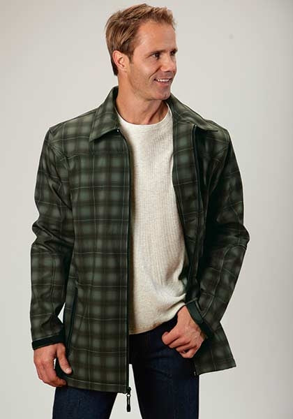 Roper Mens Technical Fleece Lined Plaid Softshell Ranch Coat