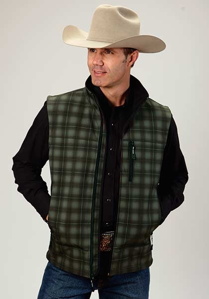 Roper Mens Technical Fleece Lined Plaid Softshell Vest