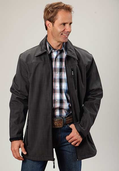 Roper Mens Technical Fleece Lined Textured Print Softshell Ranch Coat