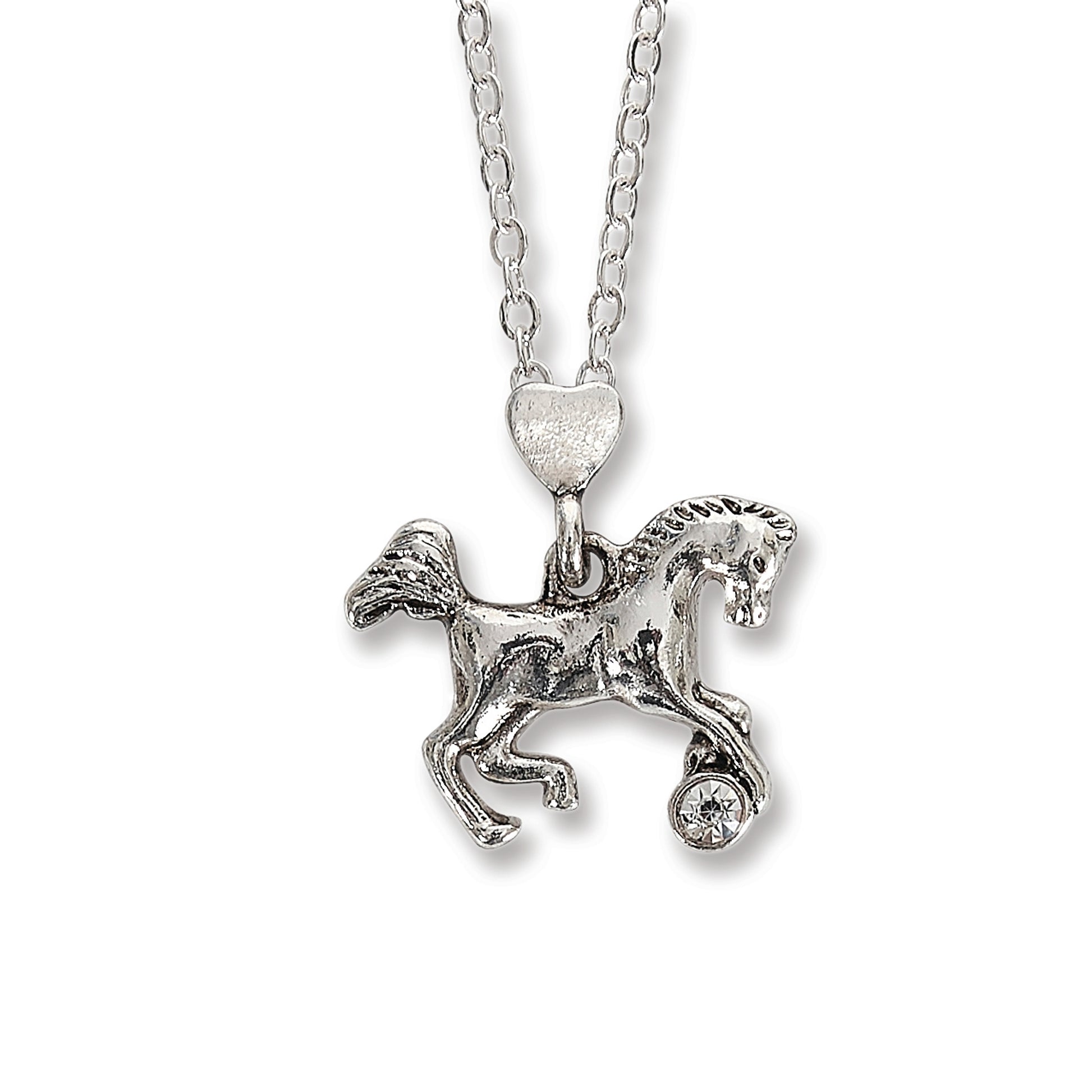 Kelley Pink Horse Box With Horse & Single Clear Stone Necklace