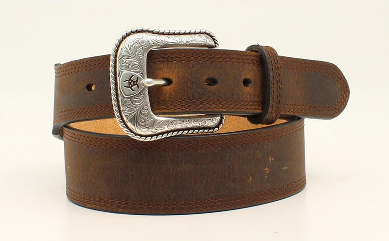 Ariat Mens 1 1/2 Tapered Pierced Stitch Edge Belt And Buckle