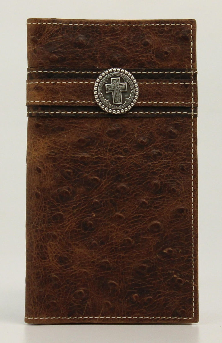 Ariat Mens Ostrich Rodeo Small Round Cross Concho Wallet