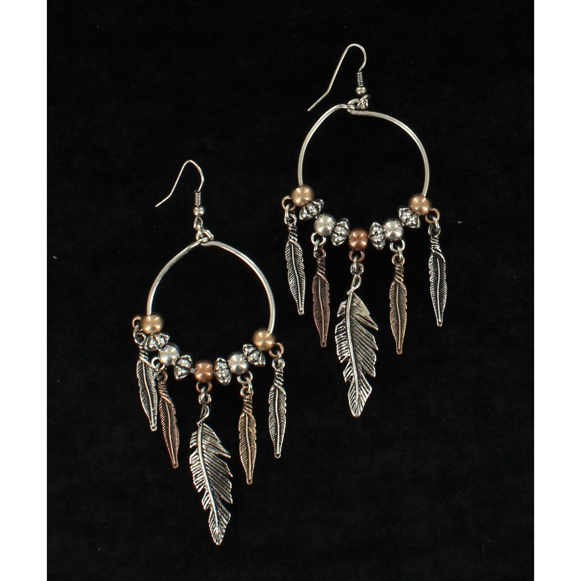 Blazin Roxx Multi Tone Feather Drop Hoop Earrings