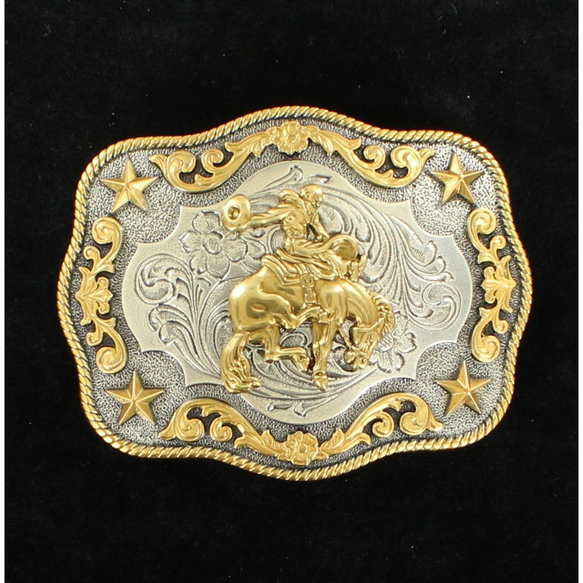 Nocona Mens Rectangle Rope Edge Saddle Bronc Two Tone Buckle