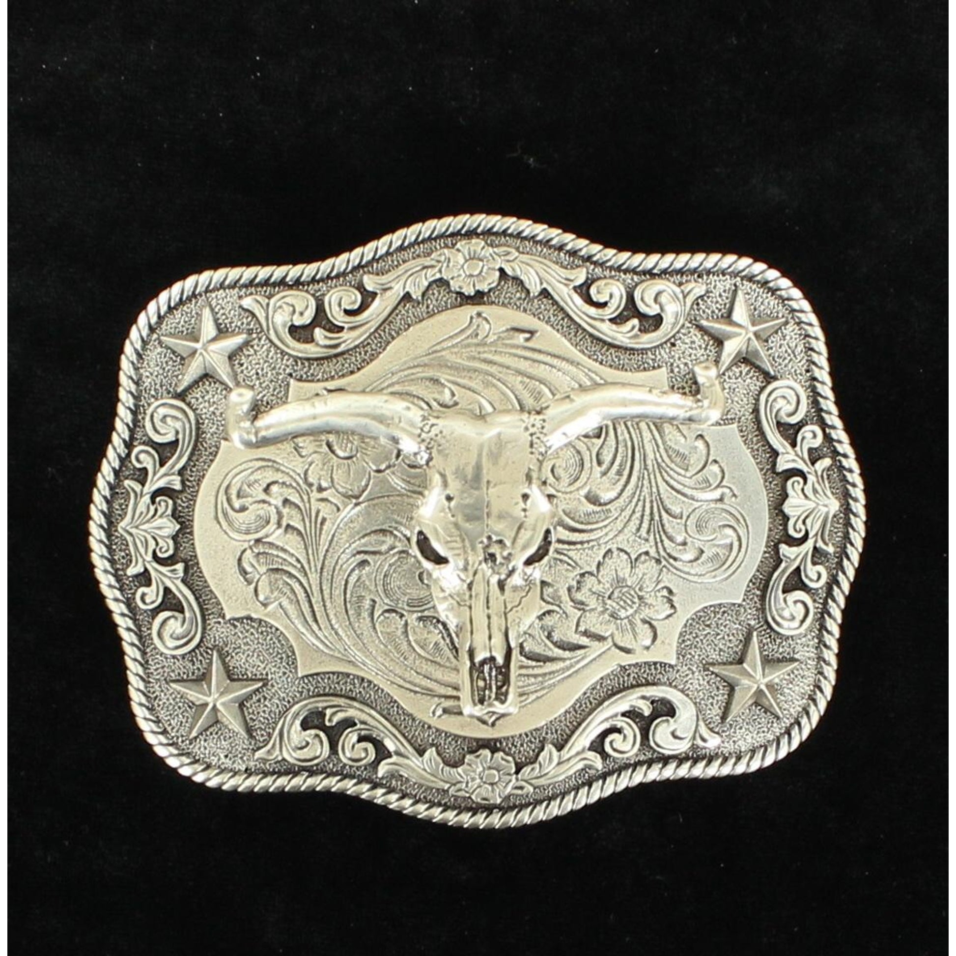 Nocona Mens Rectangle Rope Edge Steer Skull Boxed Buckle