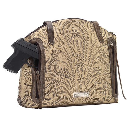 American West Annies Secret Zip Top Scalloped Half Moon Secret Pocket Tote