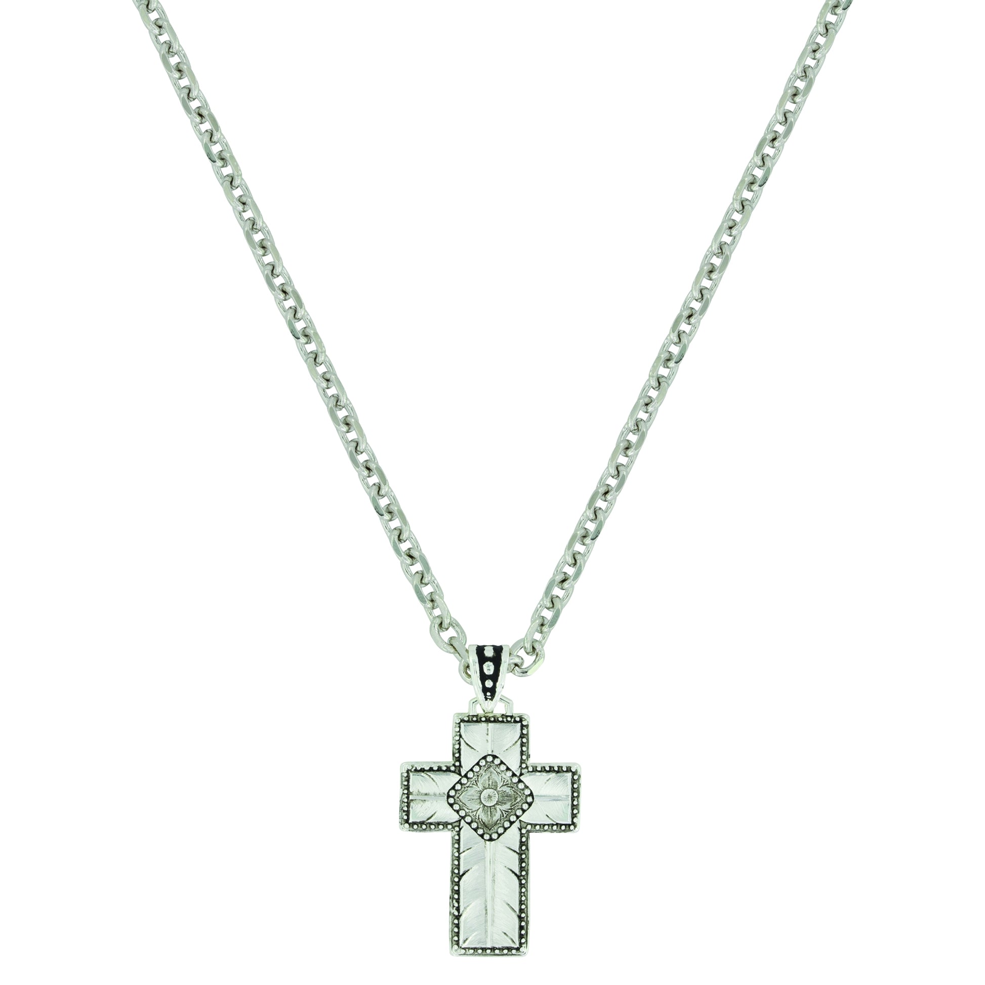 Montana Silver Banded Feathered Cross Necklace