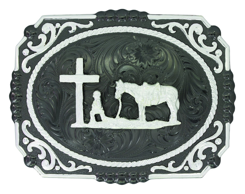 Montana Silver Gunmetal Cameo Filigree with Christian Cowboy Buckle