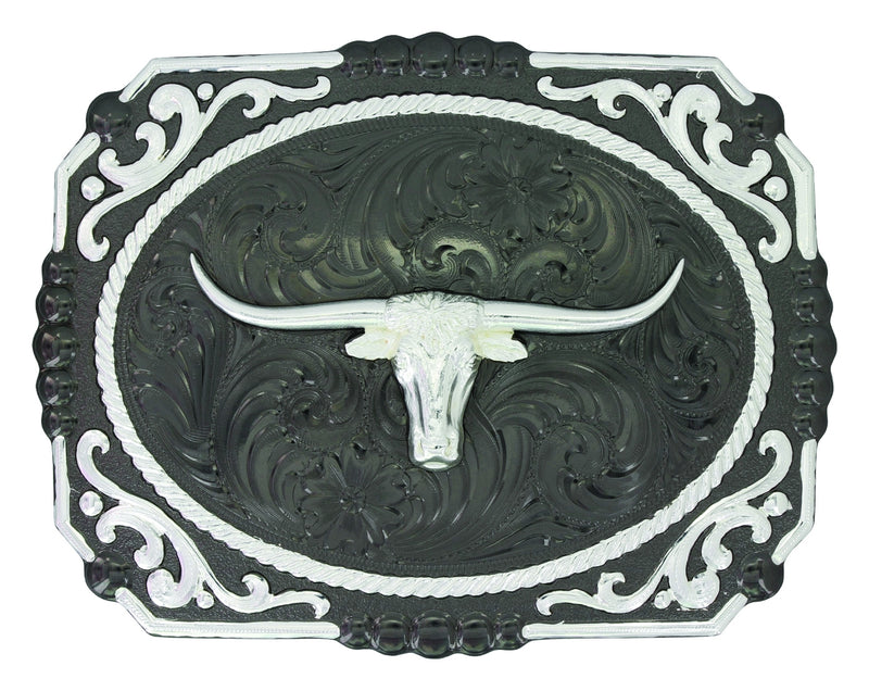 Montana Silver Gunmetal Cameo Filigree with Longhorn Steer Buckle