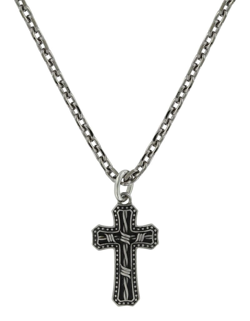 Montana Silversmiths Antiqued Stainless Barbed Wire Cross Necklace