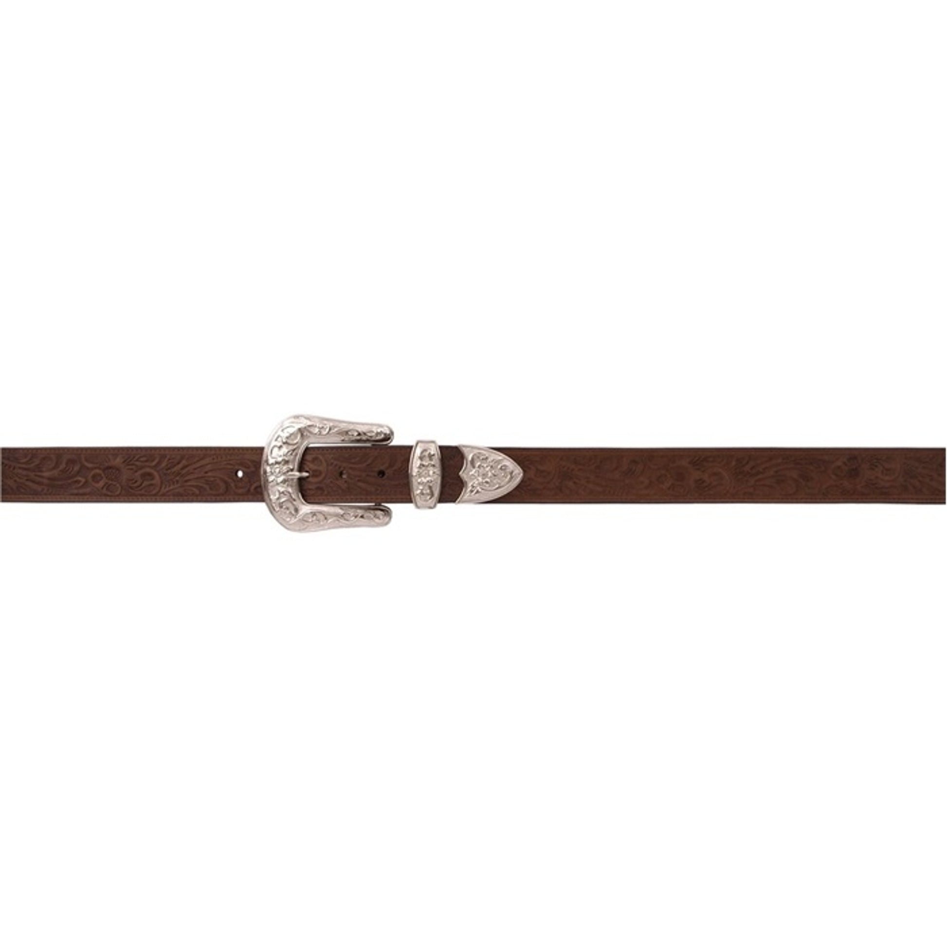 Angel Ranch Ladies 1 1/2" Floral Embossed Western Basic Belt - Brown