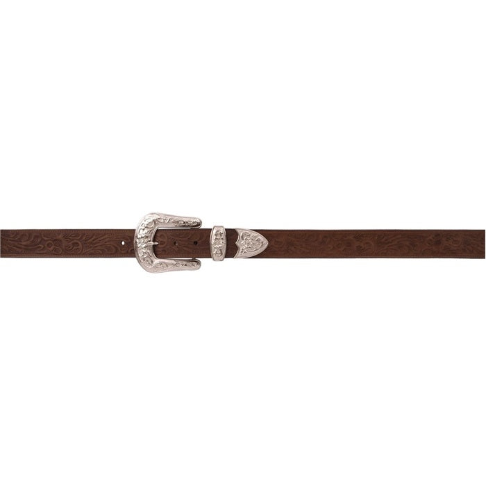 Angel Ranch Ladies 1 1/2" Floral Embossed Western Basic Belt - Brown