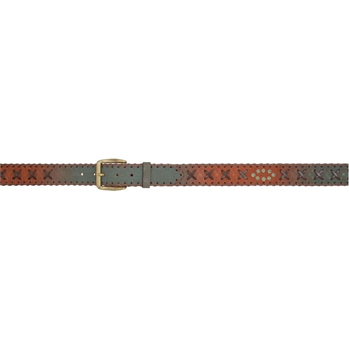 3D Men's 1 1/2" Cross Lacing Western Fashion Belt - Brown/Turquoise