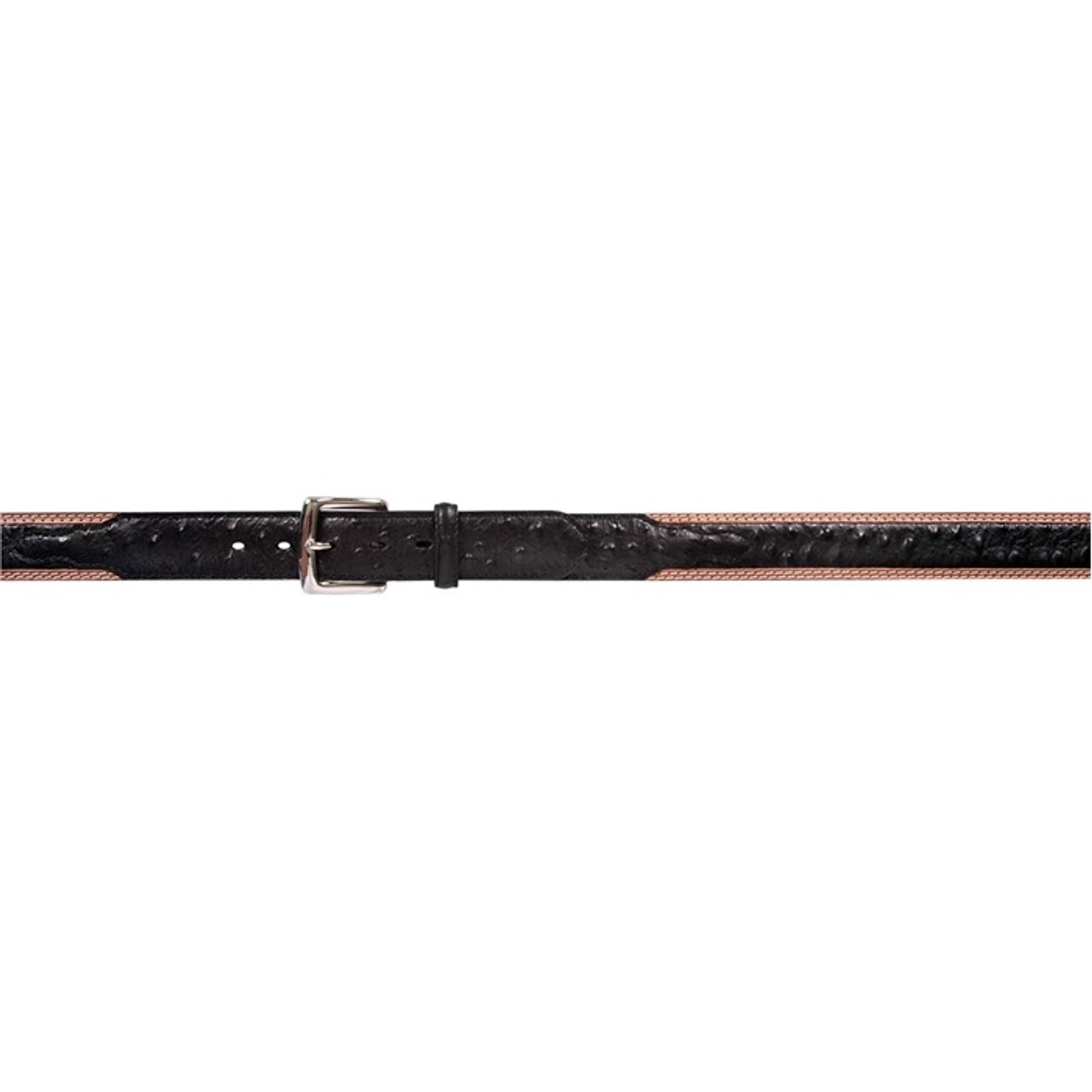 3D Men's 1 1/2" Ostrich Print Western Dress Belt - Black/Natural