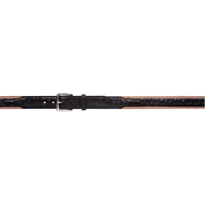 3D Men's 1 1/2" Ostrich Print Western Dress Belt - Black/Natural