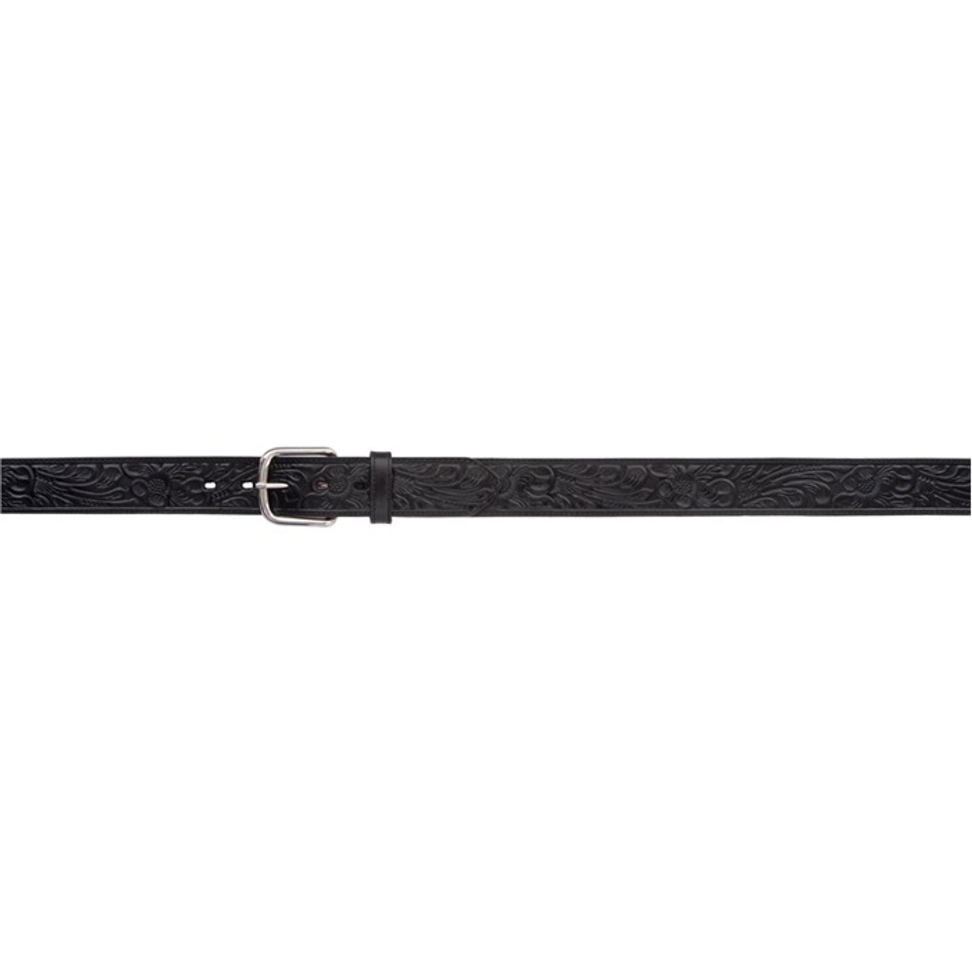 3D Men's 1 1/2" Floral Embossed Western Basic Belt - Black/Black Stitch