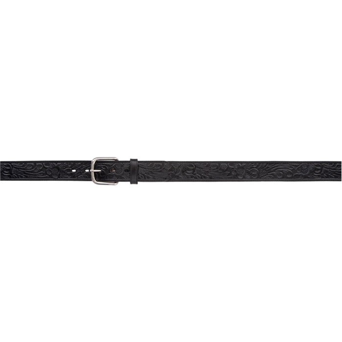 3D Men's 1 1/2" Floral Embossed Western Basic Belt - Black/Black Stitch