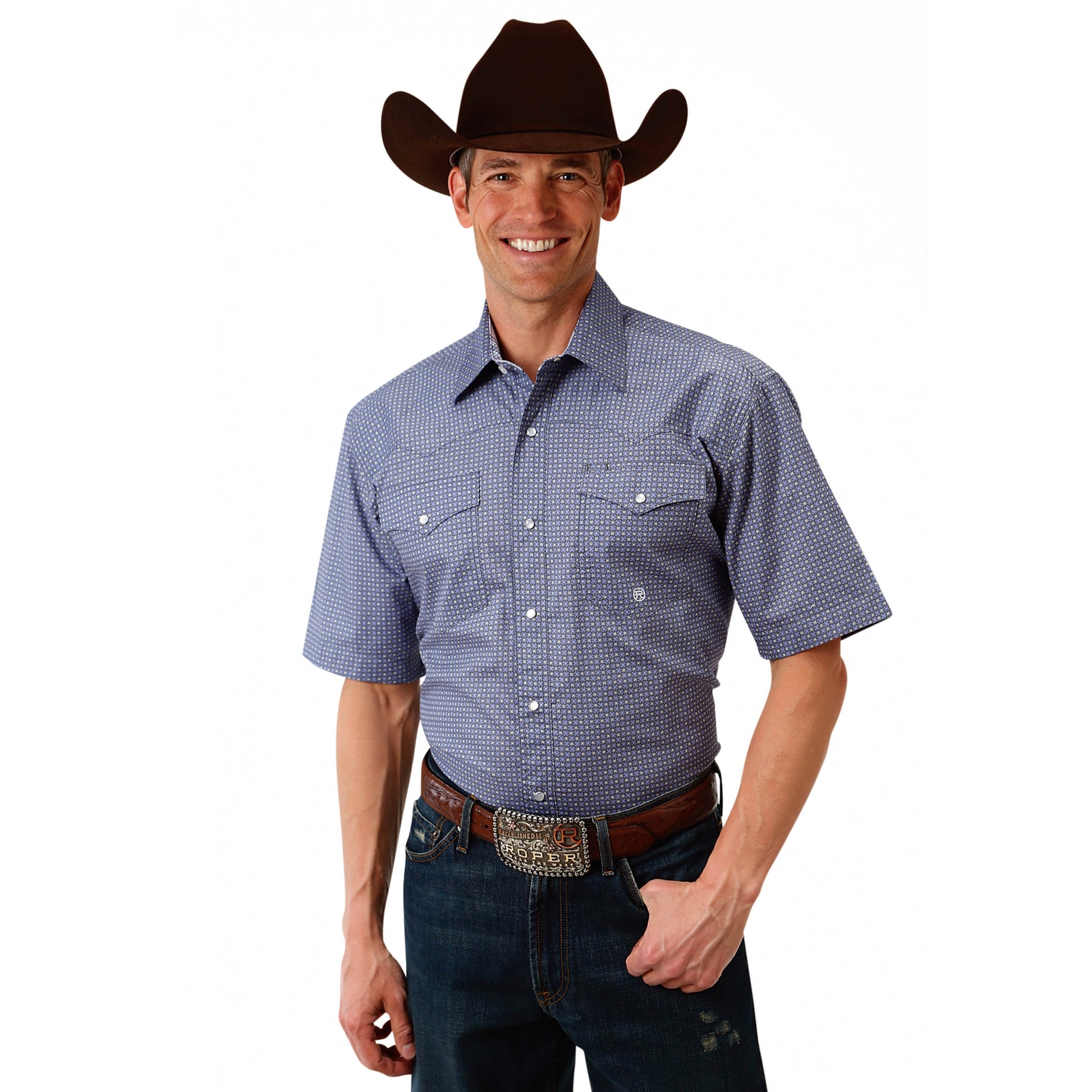 Roper Men's 1521 Purple Geo Short Sleeve Shirt