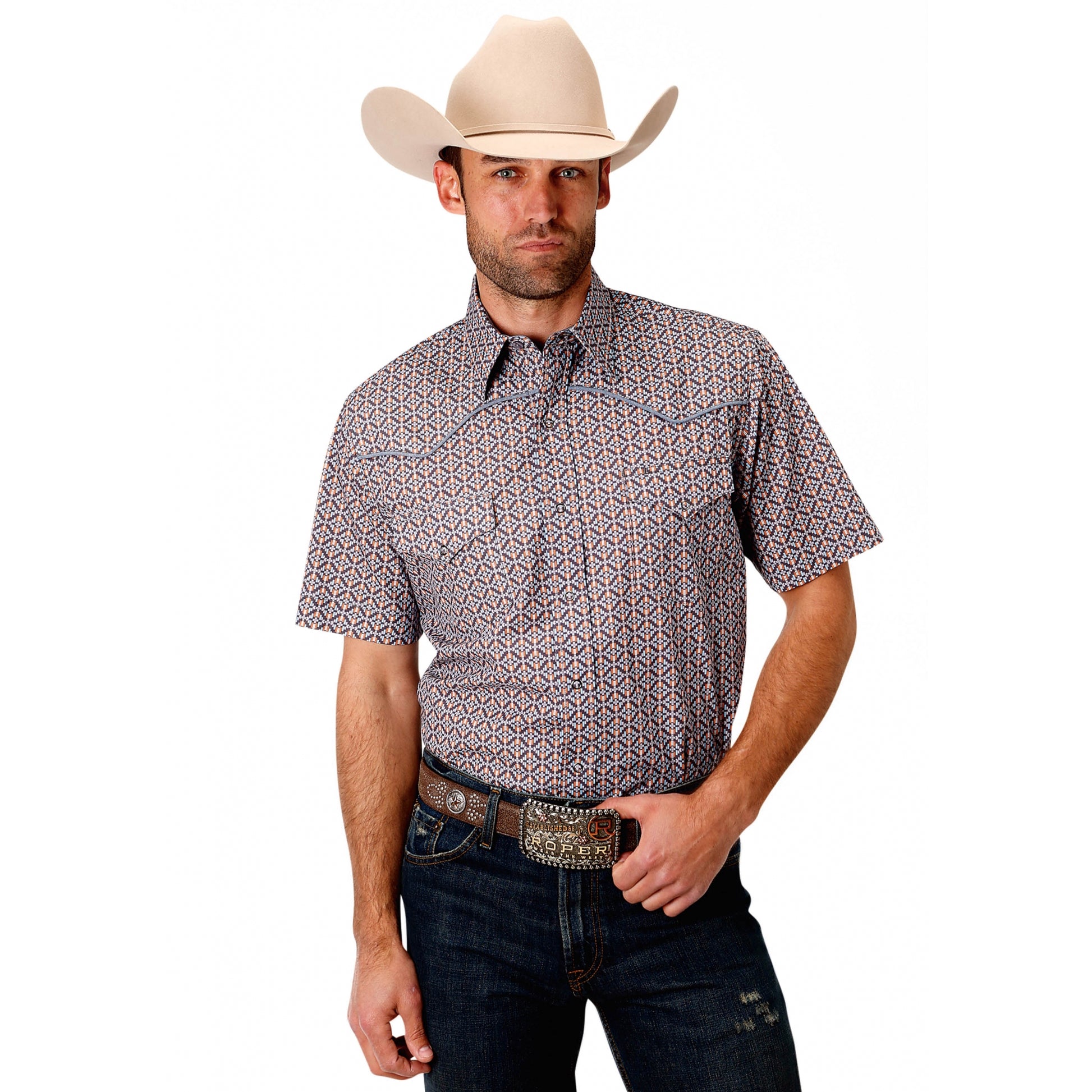 Roper Men's 1538 Moonlight Geo Short Sleeve Shirt