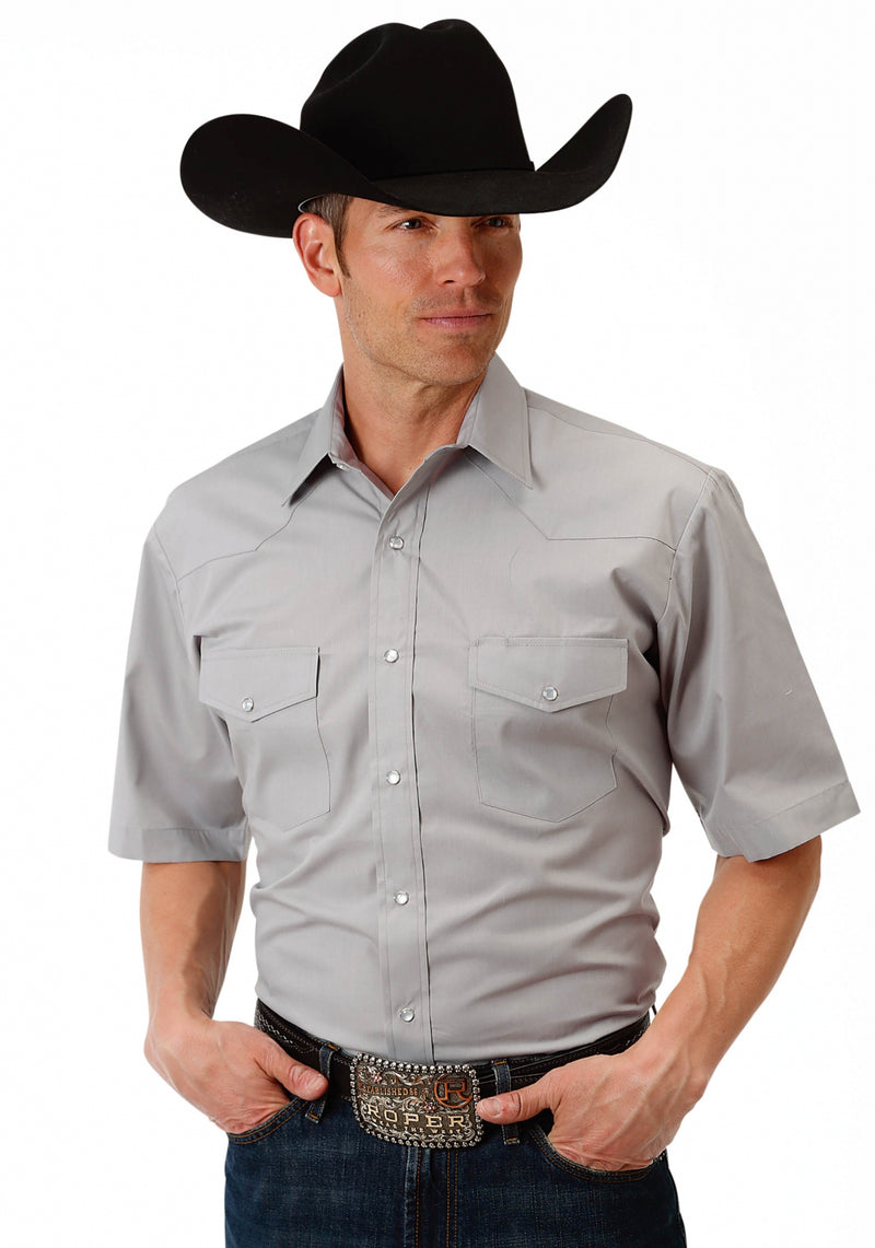 Roper Men's 1652 Solid Broadcloth - Grey Short Sleeve Shirt