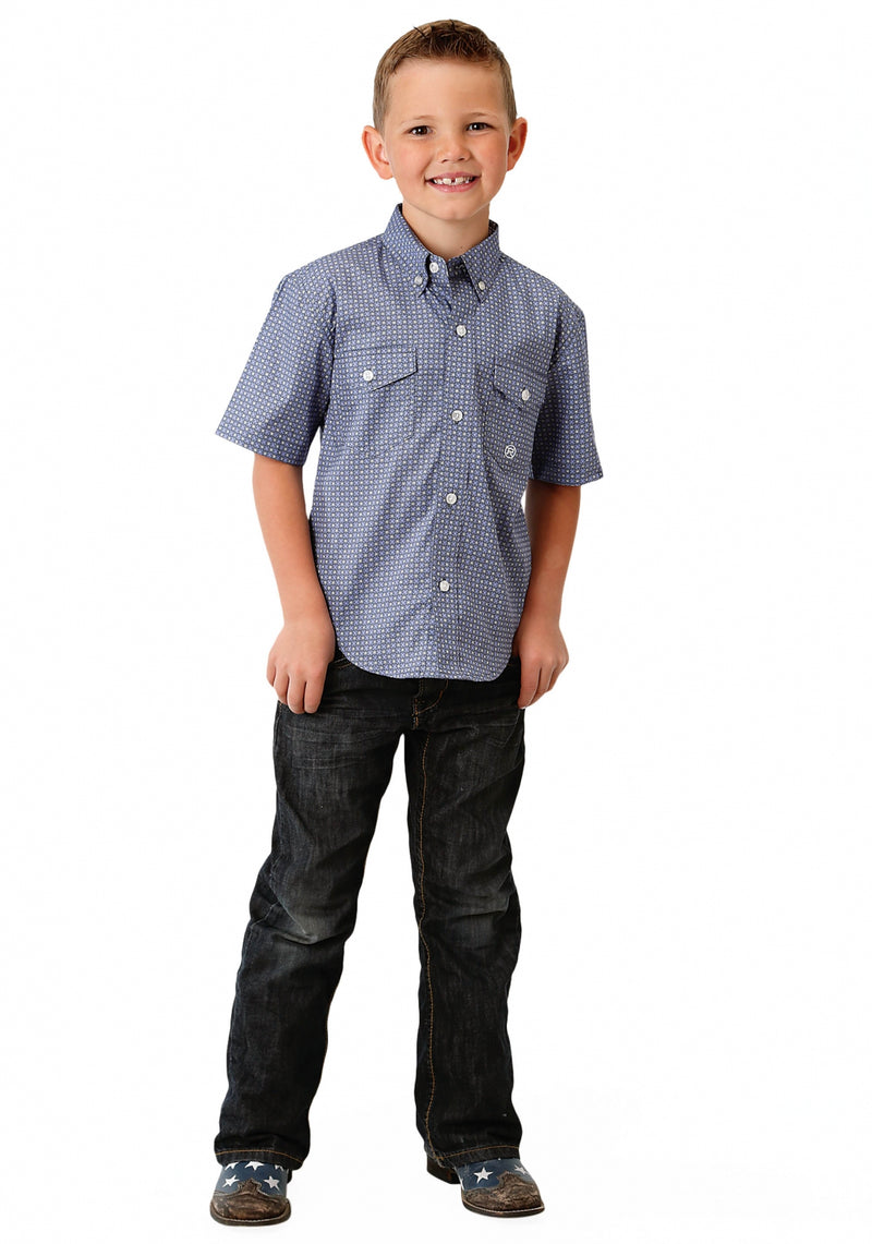 Roper Boys 1521 Purple Geo Short Sleeve Shirt