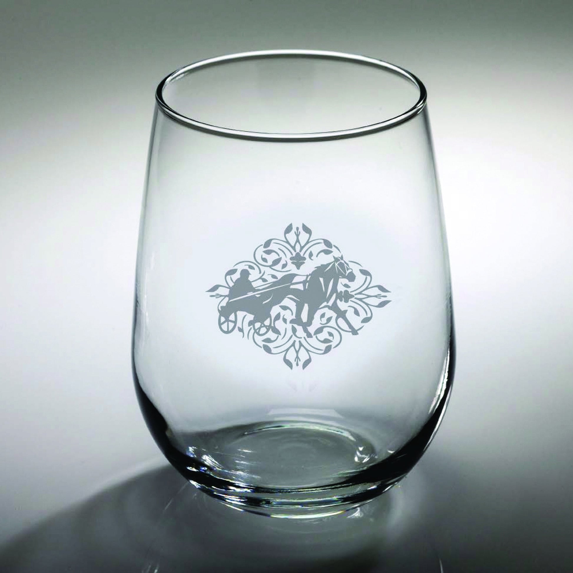 Kelley Harness Racing Floral Etched Stemless Wine Glass