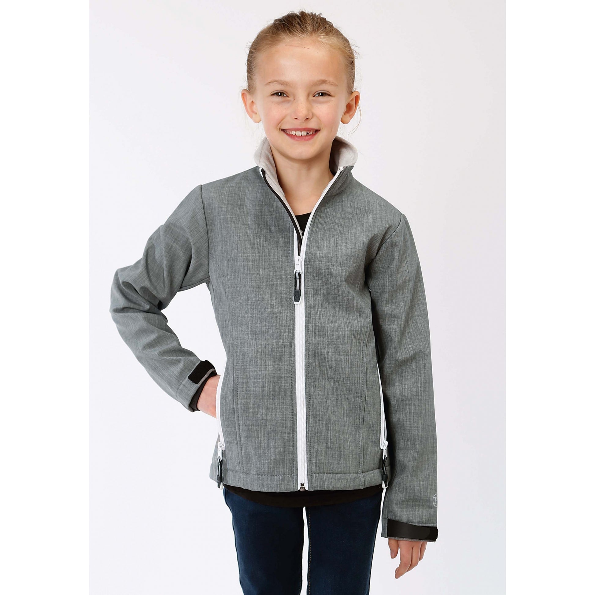 Roper Girls Technical Soft Shell Jacket - Grey Textured Print