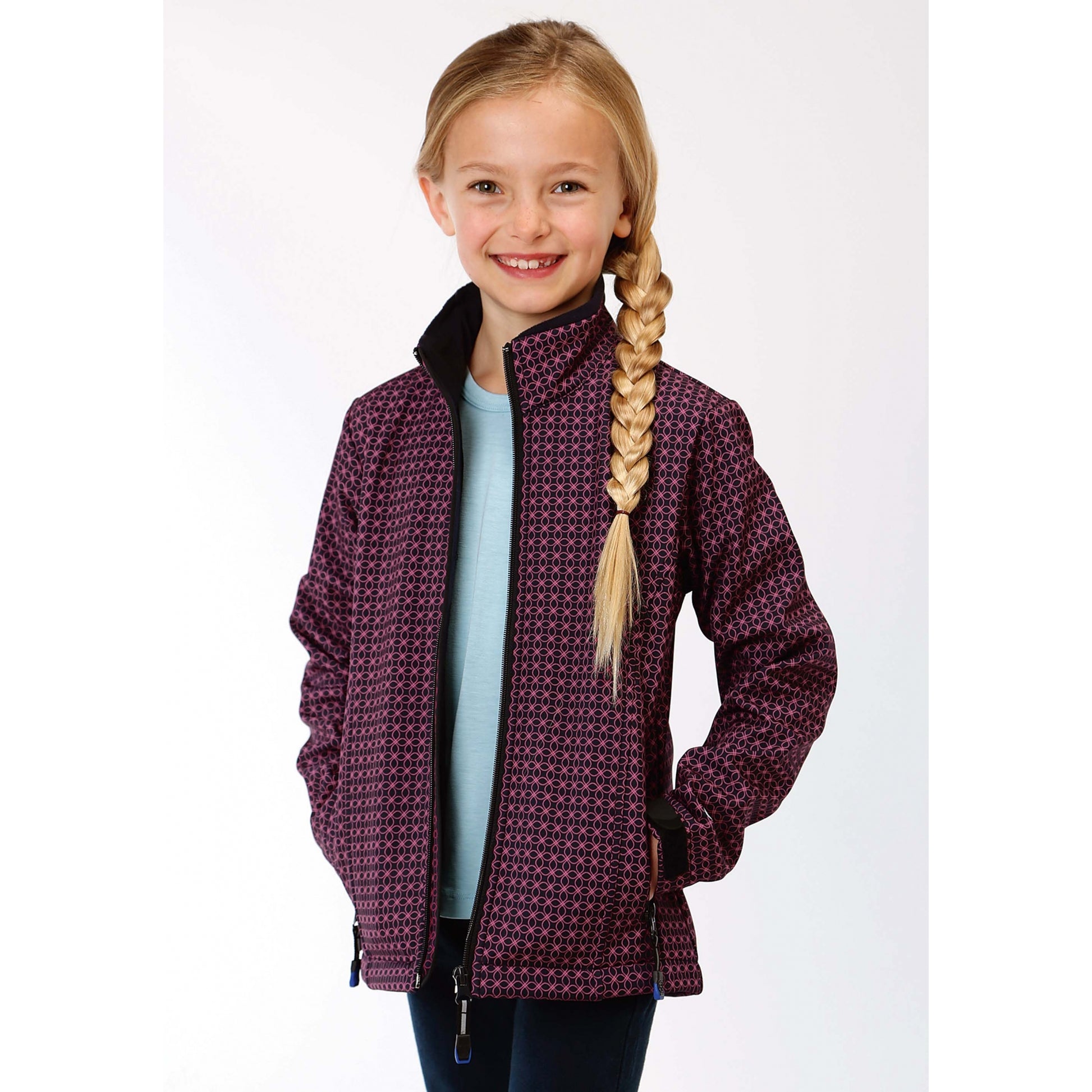Roper Girls Technical Soft Shell Jacket - Navy/Fuscia Geo Print