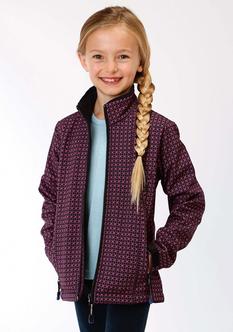 Roper Girls Technical Soft Shell Jacket - Navy/Fuscia Geo Print