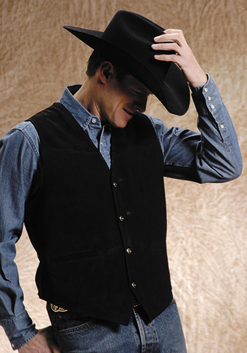 Roper Men's Satin Back Suede Vest - Black