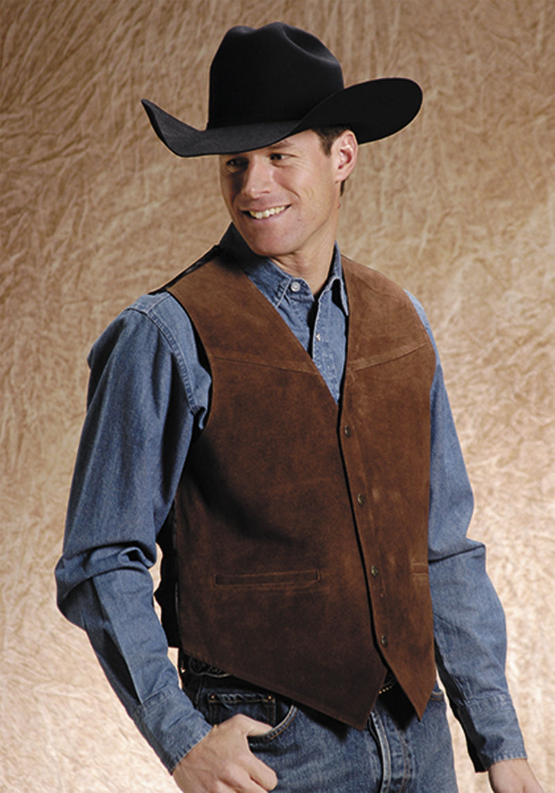 Roper Men's Satin Back Suede Vest - Brown