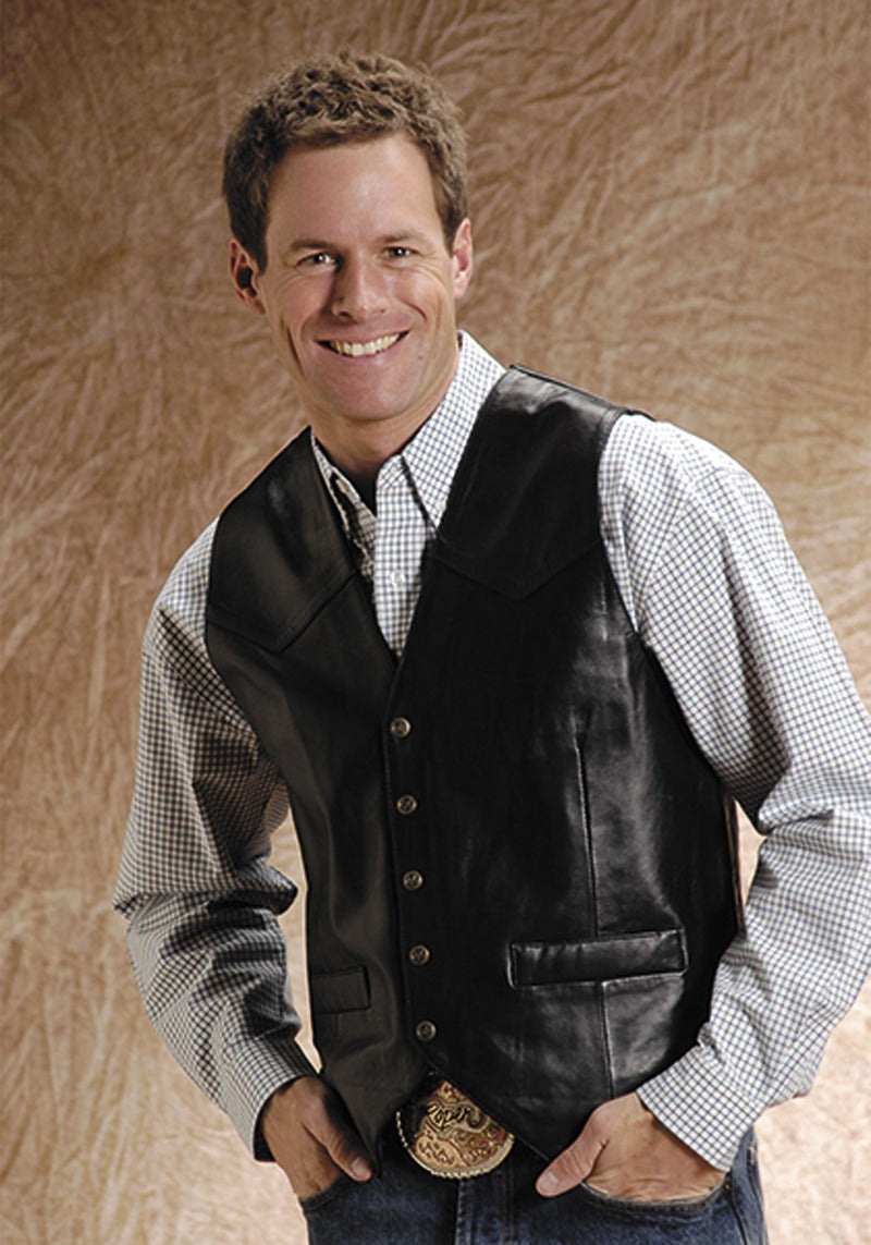 Roper Men's Lamb Skin Western Vest - Black