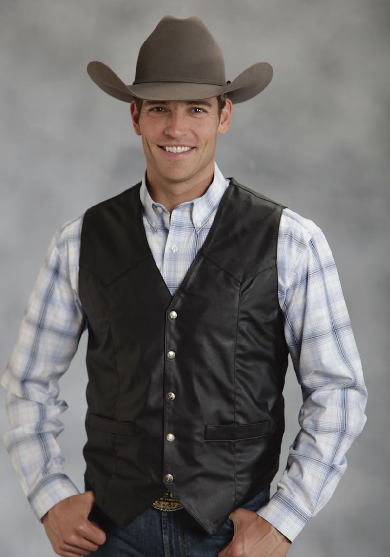 Roper Men's Faux Leather Western Vest - Black