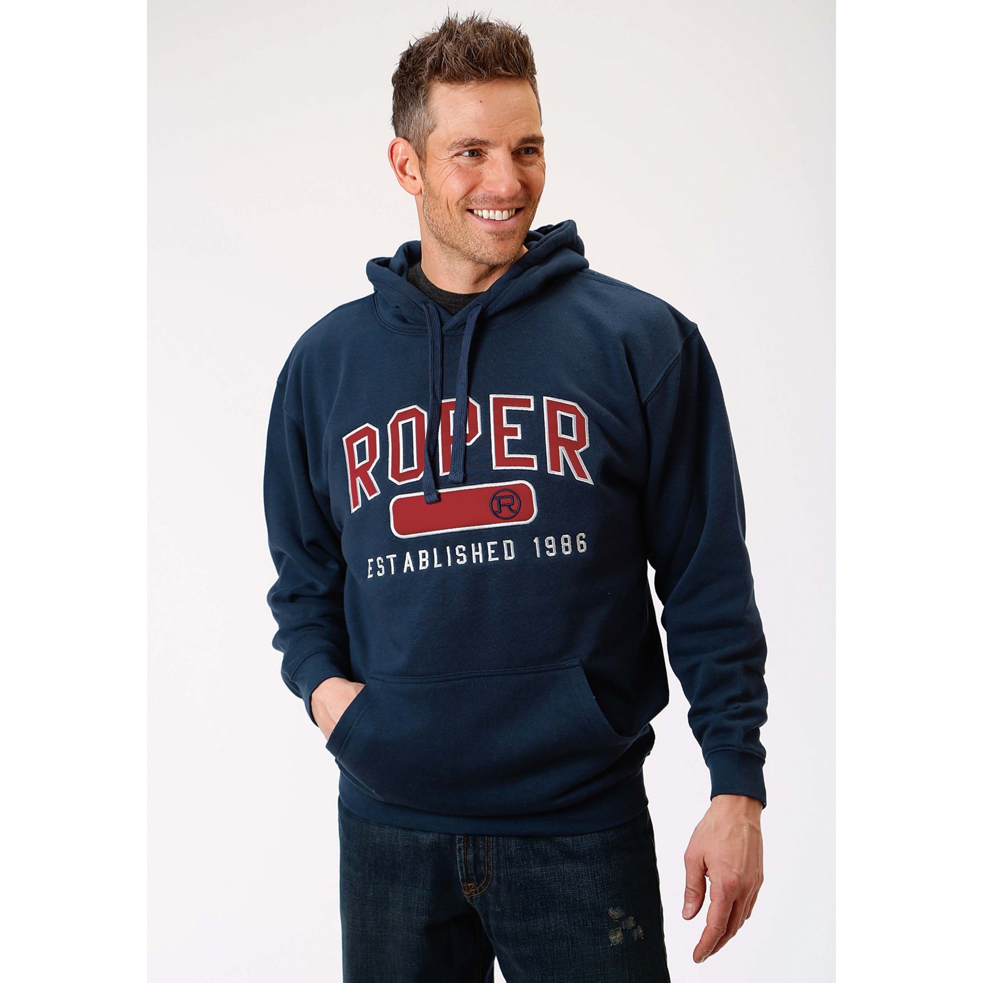 Roper Men's Embroidered Reflective Stitched Hooded Sweatshirt - Navy