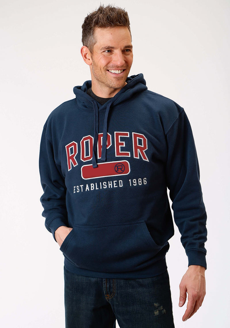 Roper Men's Embroidered Reflective Stitched Hooded Sweatshirt - Navy