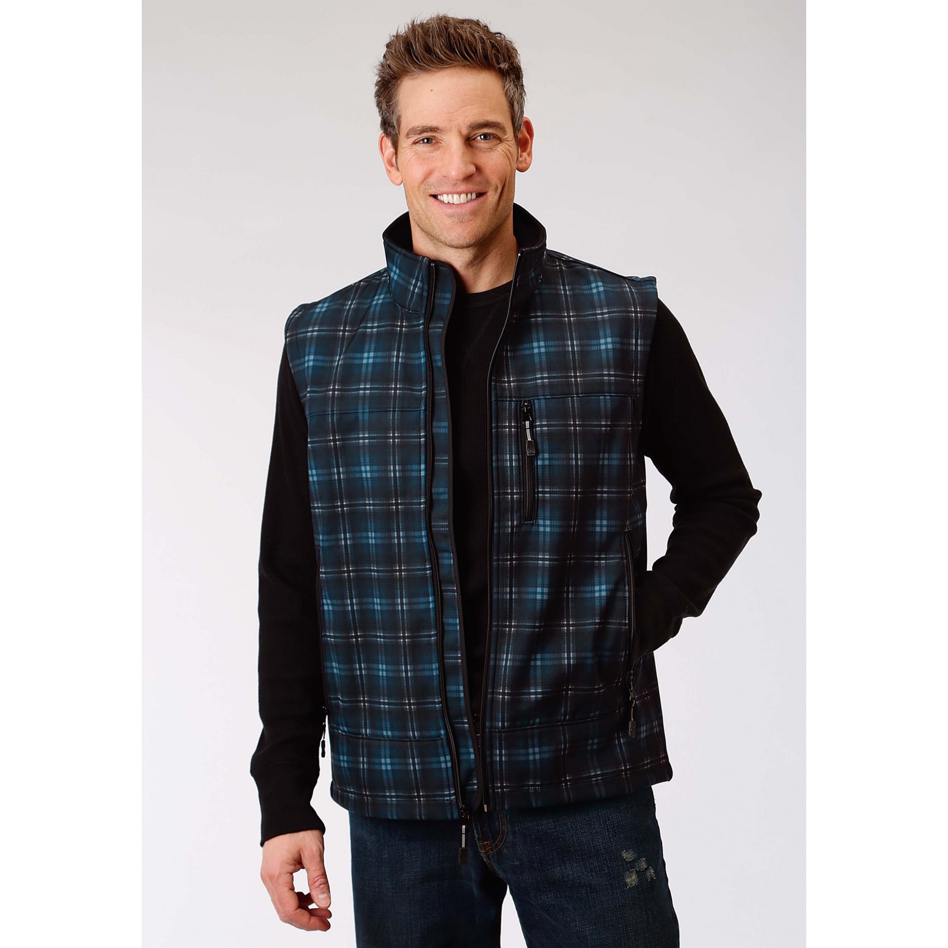 Roper Men's Technical Soft Shell Vest - Blue Plaid