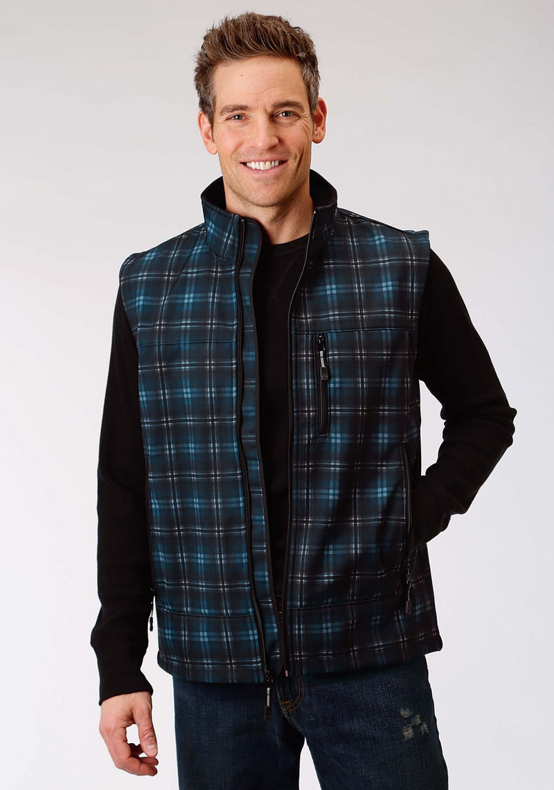 Roper Men's Technical Soft Shell Vest - Blue Plaid