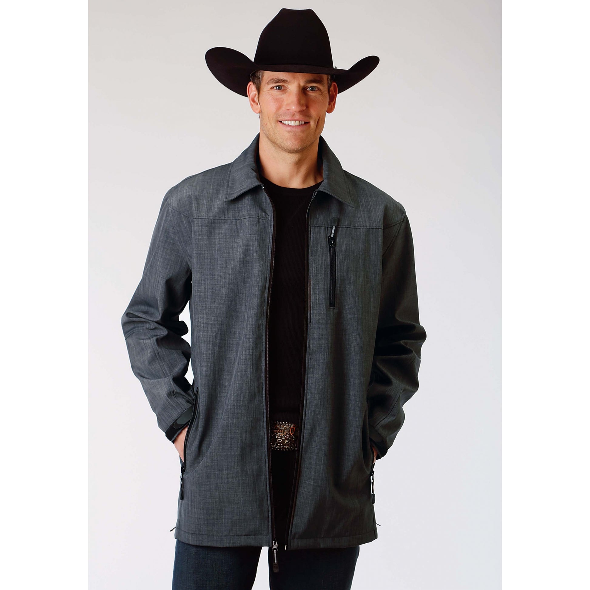 Roper Men's Soft Shell Mesh Lined Barn Jacket - Grey Textured Print