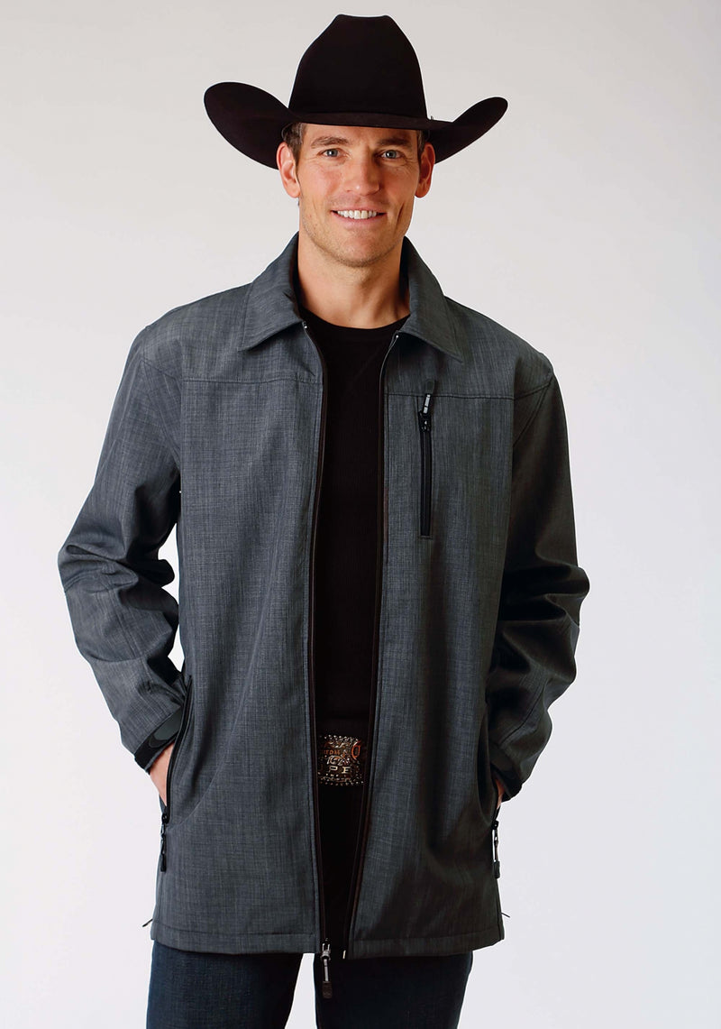 Roper Men's Soft Shell Mesh Lined Barn Jacket - Grey Textured Print