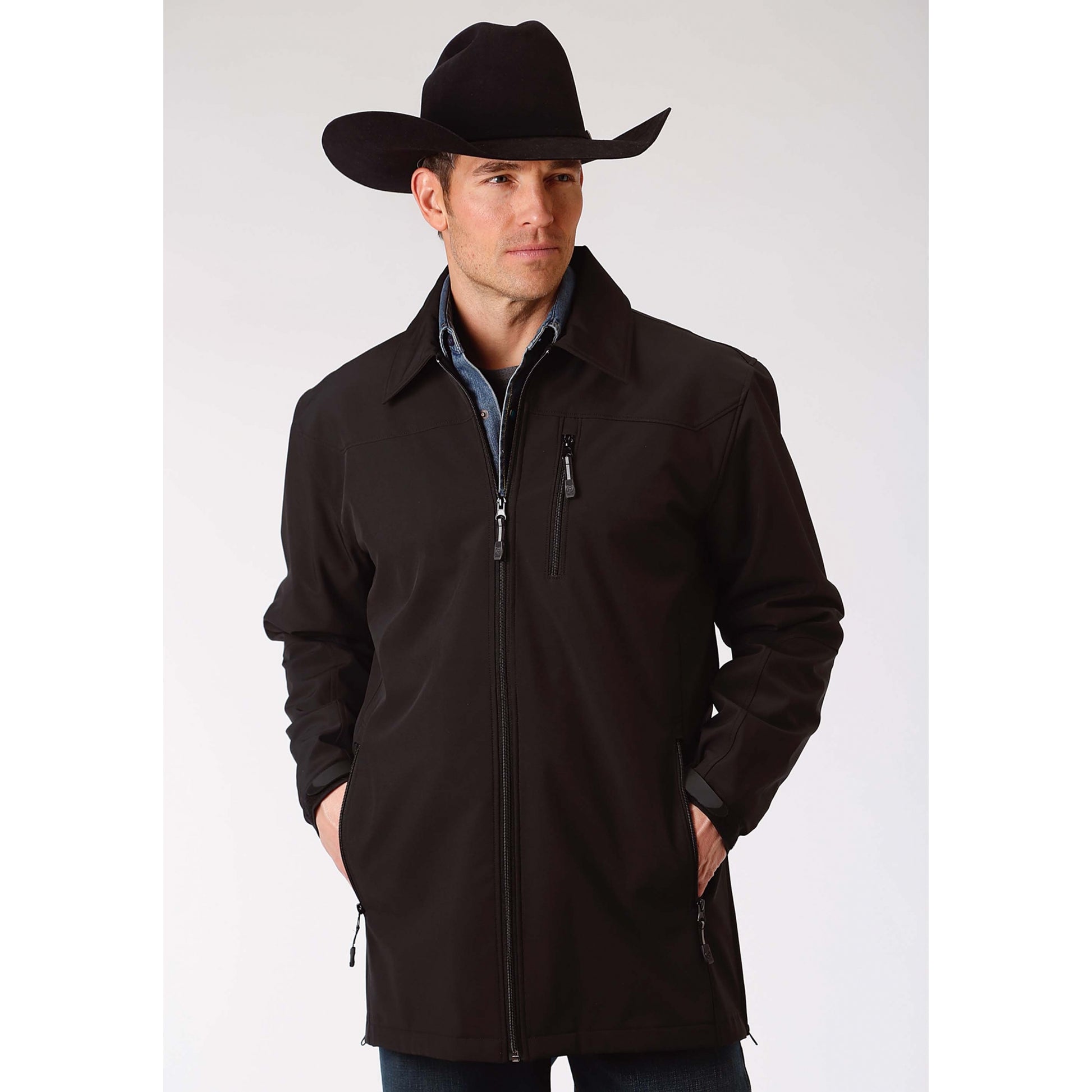 Roper Men's Soft Shell Mesh Lined Barn Jacket - Black