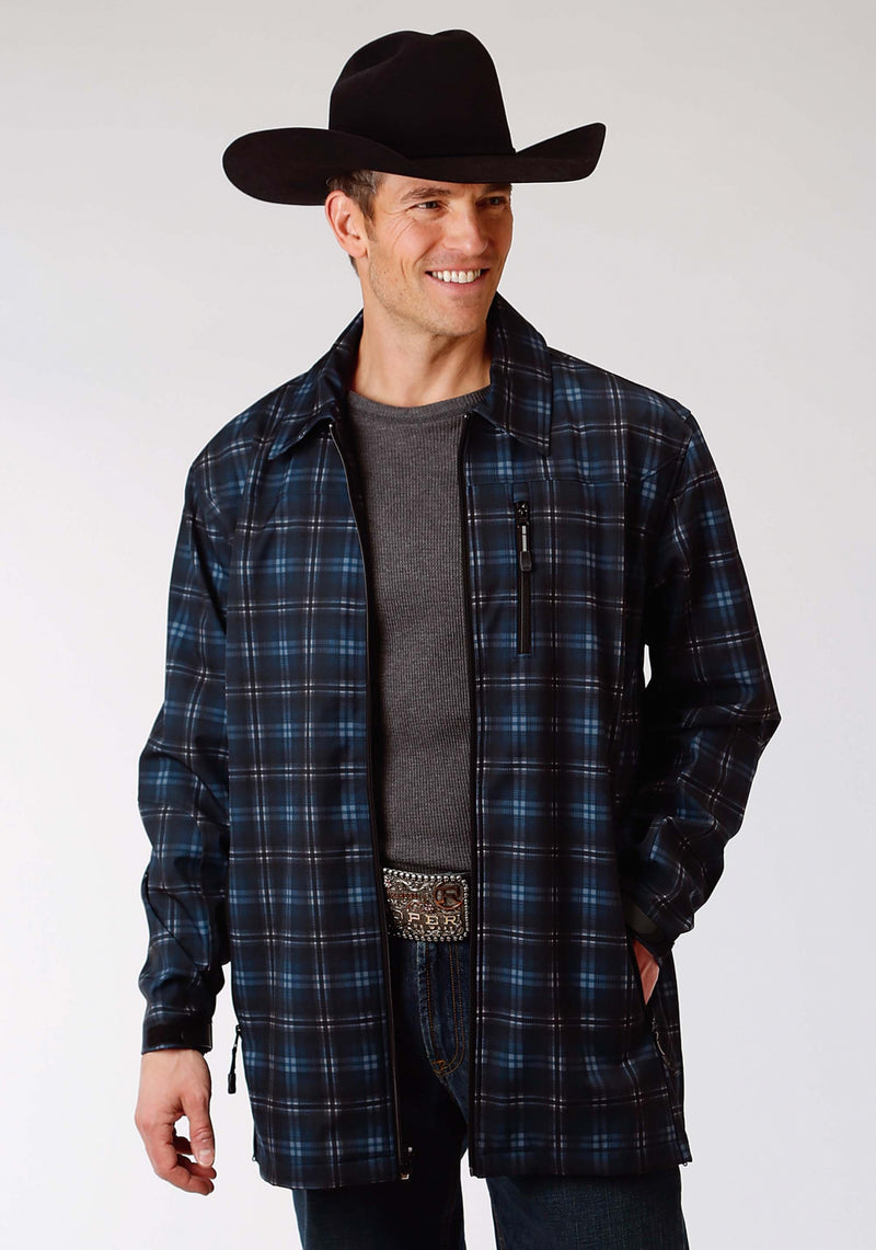 Roper Men's Soft Shell Mesh Lined Barn Jacket - Blue Plaid