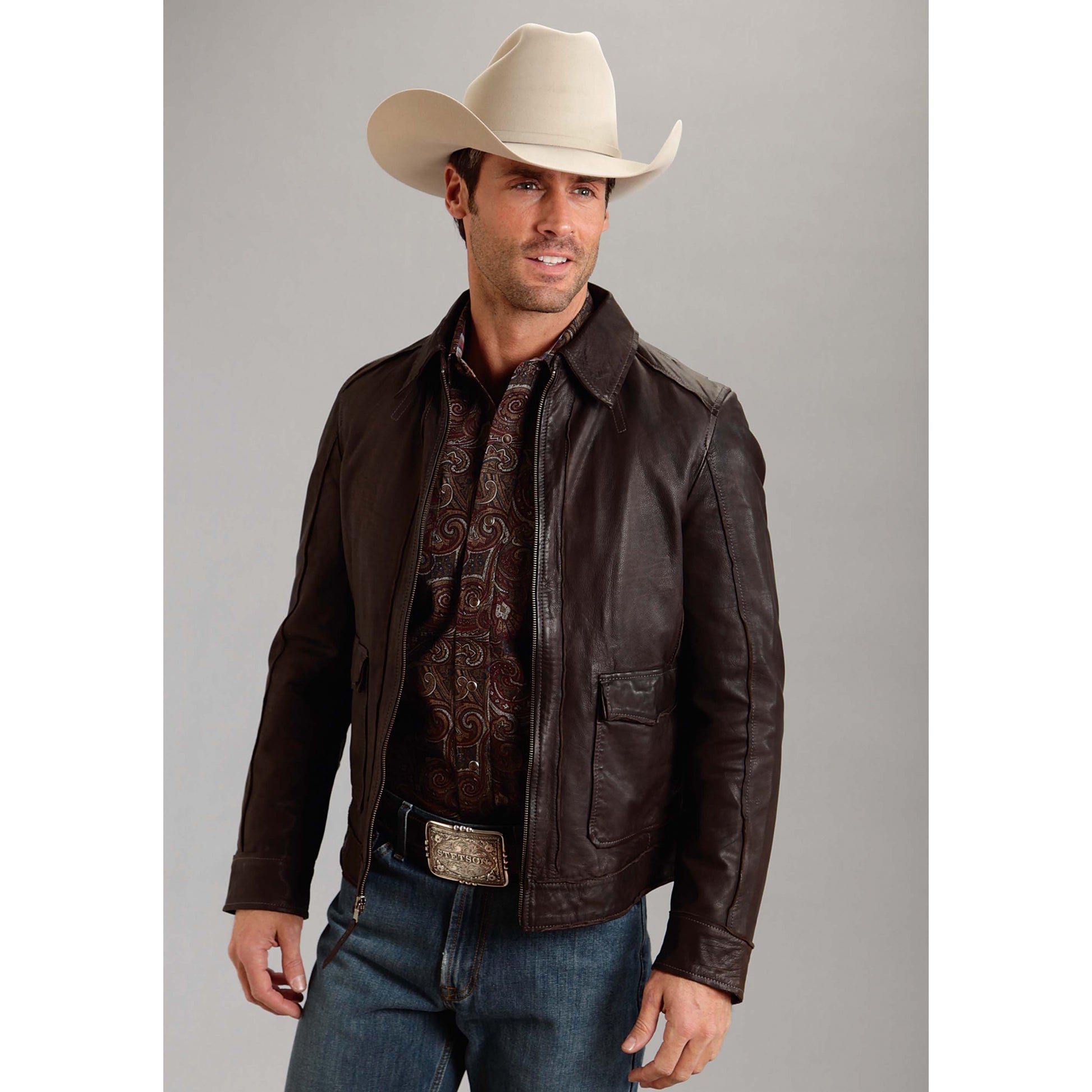 Stetson Men's Leather Patch Pocket Jacket - Brown